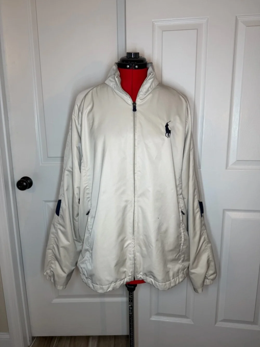 Vtg Polo Golf Ralph Lauren Full Zip Khaki Beige Navy Jacket Mens XL